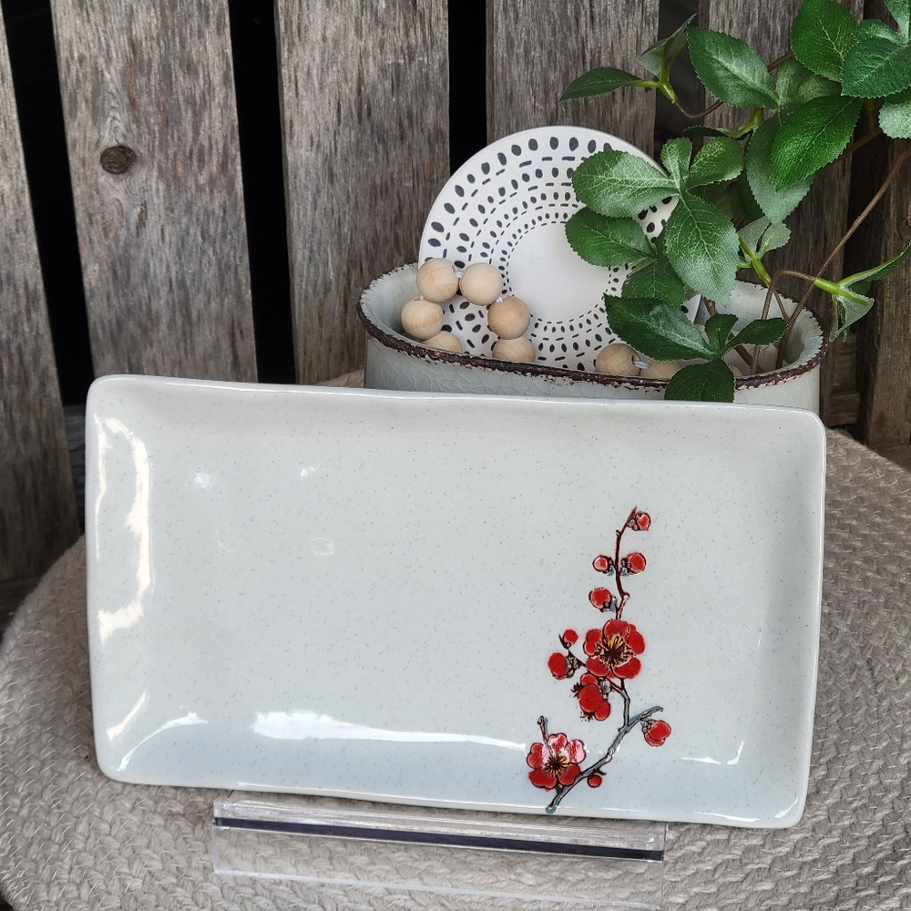 Simple Dining rectangular Japanese Cherry Blossom ceramic dish